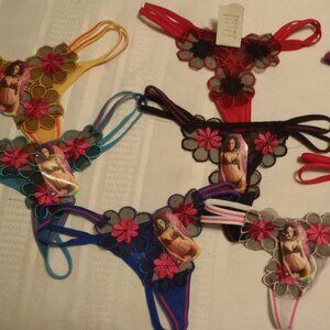 FHIDEAI Womens Embroidered Flower Thong Choice Color NWT One size fits 28" waist